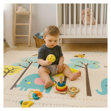 Lastele mängumatt vahtmatt 200x150 cm, kahepoolne, kokkupandav, hariv + IPLAY kott