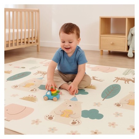 Lastele mängumatt vahtmatt 200x150 cm, kahepoolne, kokkupandav, hariv + IPLAY kott