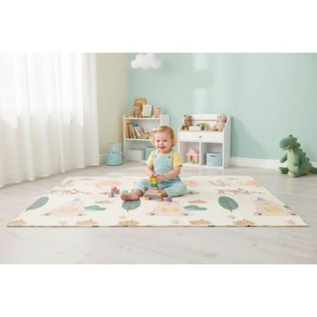 Lastele mängumatt vahtmatt 200x180 cm, kahepoolne, kokkupandav, hariv + IPLAY kott