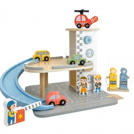 Puidust parkimisgaraaž 2-ühes bensiinijaam autode ja figuuridega 12 tk FSC