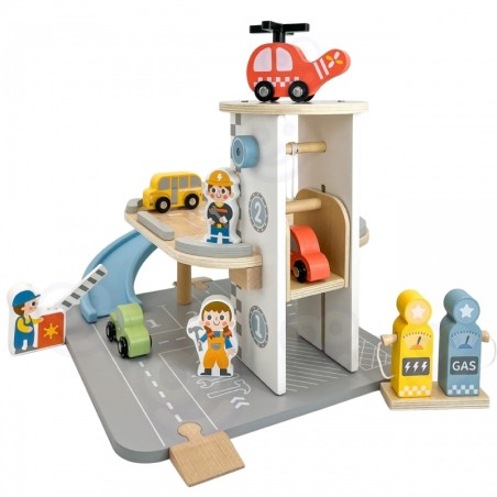 Puidust parkimisgaraaž 2-ühes bensiinijaam autode ja figuuridega 12 tk FSC