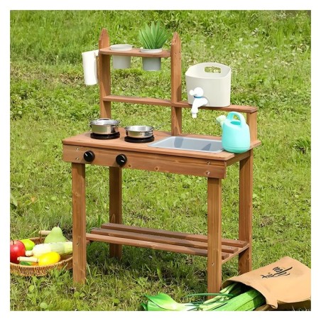 Mudaköök veega, kuusepuidust lasteköök, realistlike detailidega