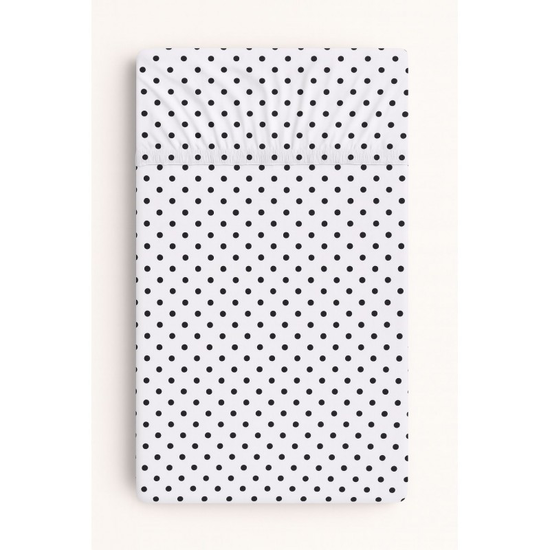 Kummiga voodilina 120x60 cm, mustad täpid valgel