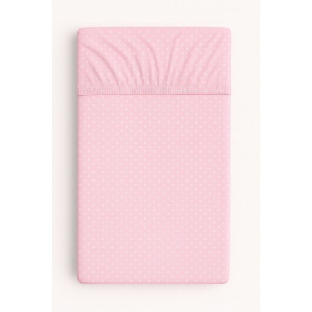 Kummiga voodilina 120x60 cm, valged täpid roosal