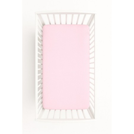 Kummiga voodilina 120x60 cm, valged täpid roosal