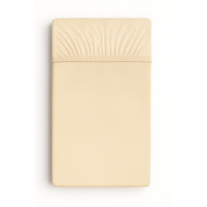 Kummiga voodilina 120x60 cm, valged täpid beežil