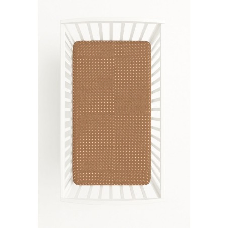 Kummiga voodilina 120x60 cm, valged täpid pruunil