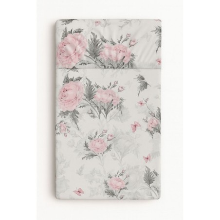 Kummiga voodilina 120x60 cm, Romantic peonies