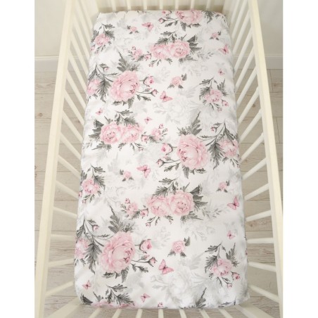 Kummiga voodilina 120x60 cm, Romantic peonies