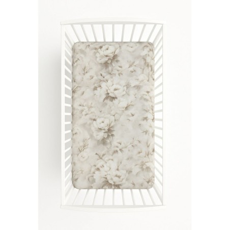 Kummiga voodilina 120x60 cm, peonies beige