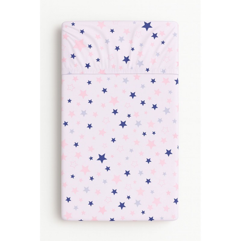Kummiga voodilina 140x70 cm, roosad sinised tähed