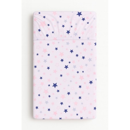 Kummiga voodilina 140x70 cm, roosad sinised tähed