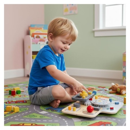 Puidust sensoorse manipuleerimise laud lastele, hariduslik paneel, autorool, 15 osa