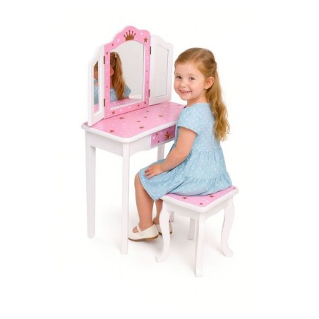 Suur tualettlaud tüdrukutele kolmekordse peegli, tabureti ja sahtliga