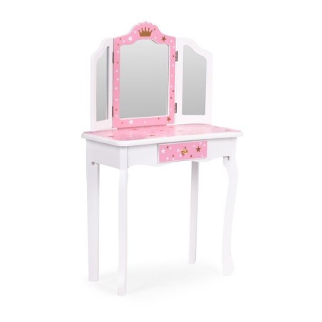 Suur tualettlaud tüdrukutele kolmekordse peegli, tabureti ja sahtliga