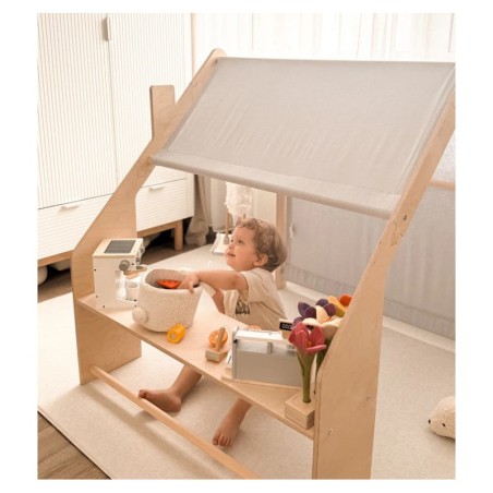 Puidust mängumaja telk roosa katusega