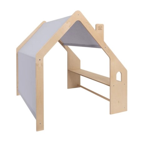 Puidust mängumaja telk sinise katusega