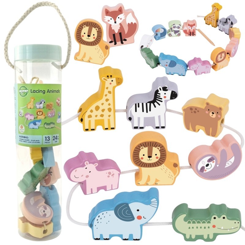 Puidust nöörimismäng klotsid põimimiseks ZOO Montessori 13 tk.